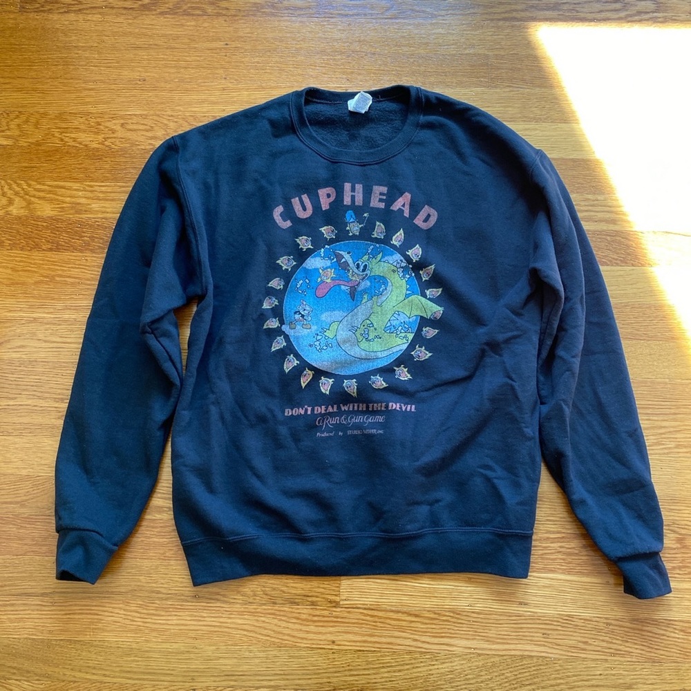 Washed vintage cuphead crewneck sweatshirt.
